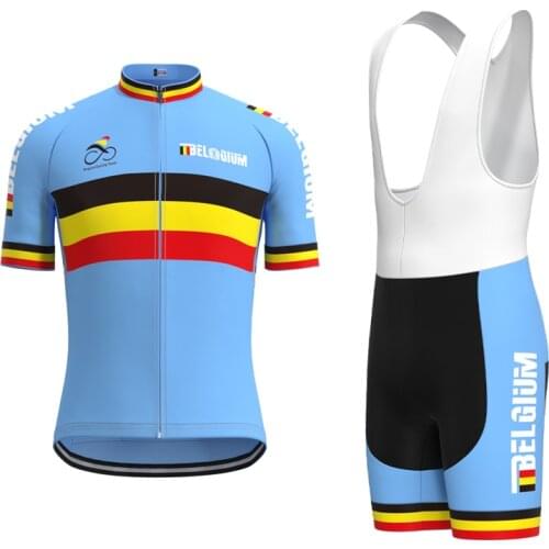 2013 Racing Belgium Team Retro Man Blue Cycling Jersey Short Sleeve Set Triathlon Mtb Biker Jersey Suit maillot ciclismo hombre