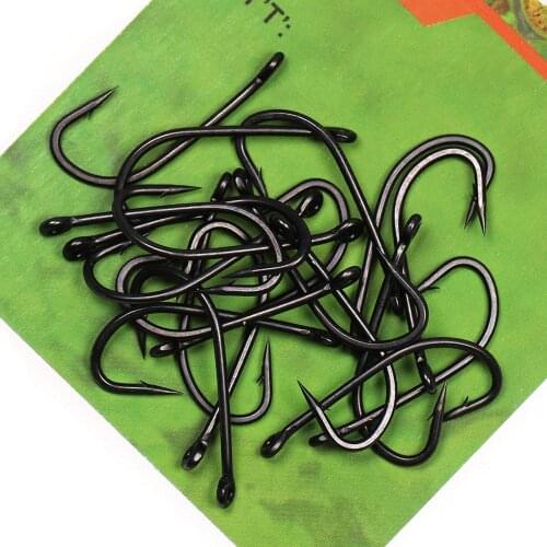 ICERIO 20pcs Long Shank Carp Fishing Hook Down Eye High Carbon Steel Barbed Pop-up Rig Hooks
