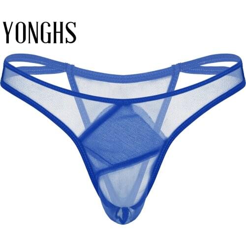 Mens Lingerie See-through Briefs Panties Low Waist Sheer Gauze Underpants Elastic Waistband Erotic G-Strings Thongs Underwear