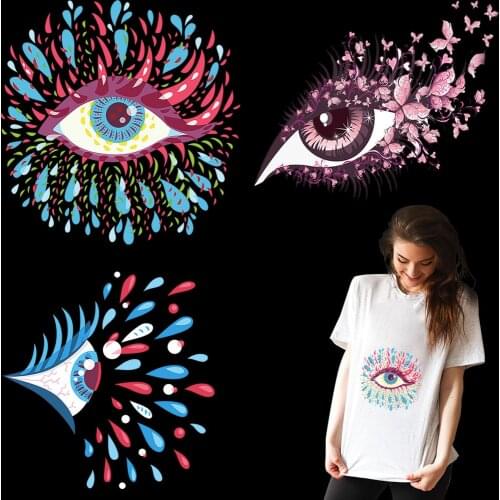 Beauty Eyes Iron On Patches For Clothing Fashion Women Cloth Stickers DIY T-Shirt Heat Transfer Thermo Patches Stripe On Clothes