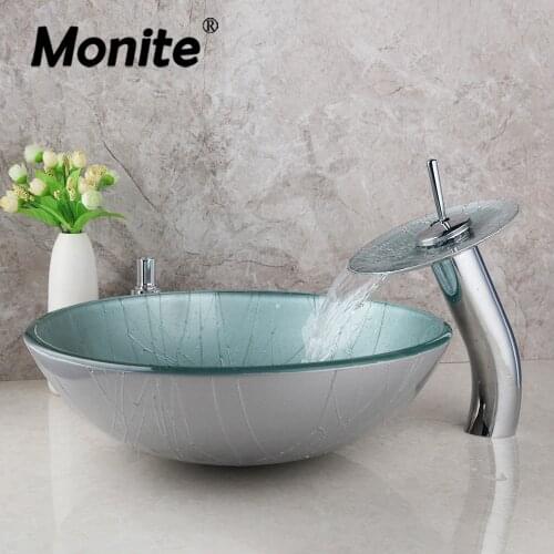 Monite Jade Handmade Wash Basin Wash Basin Bathroom Sink Set Tempered Glass Bathroom Sink Chrome Polished Bathroom Mixer Faucet