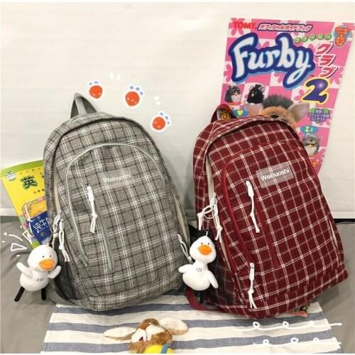 New Summer Fashion Womens Backpack Check Pattern Student Backpack Large-capacity Waterproof Nylon Travel Backpacks