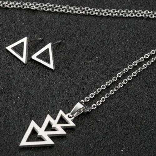 Mens Multiple Triangle Geometric Charm Necklace Stainless Steel High Quality Triangle Small Earrings Unusual Womens Jewelry