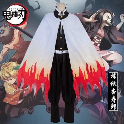 Anime Demon Slaye Cloak + uniform: Kimetsu No Yaiba Rengoku Kyoujurou Cosplay Costume Kimetsu No Yaiba Cosplay Men Rengoku