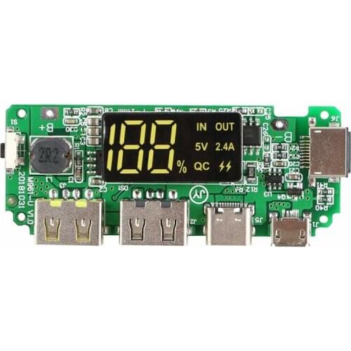 New Charger Board LED Dual USB 5V 2.4A Micro/Type-C / Flash USB Power Bank 18650 Charger Board 65 * 25 * 1mm