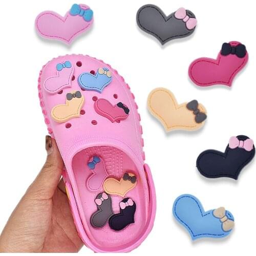 10pcs/set Multiedcolor Heart PVC Shoe Charms Cute Bow Shoe Buckle Decoration Jibz fit Croc Kids X-mas Funny Party Gifts