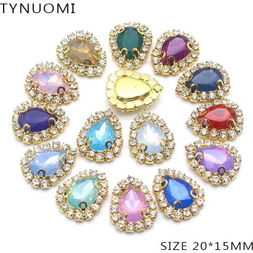 Direct Selling 10Pcs / Lot Electroplating Gold Water Drop Button Rhinestone Clothing Diy Accessories Hair Button Wedding Decor