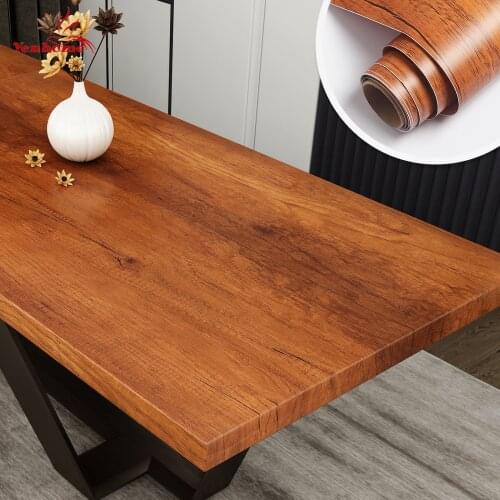 PVC Self-Adhesive Wallpaper Home Decor Furniture Renovation Kitchen Cabinets Wardrobe Waterproof Wood Grain Wall Desk Stickers