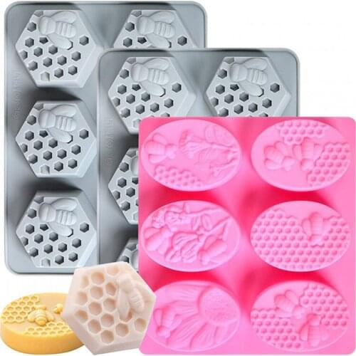 6 Grid Bee Silicone Cake Molds Flower Honeycomb Chocolate Candy Mold Soaps Candle Making Tools Kitchen Pastry Baking Moulds