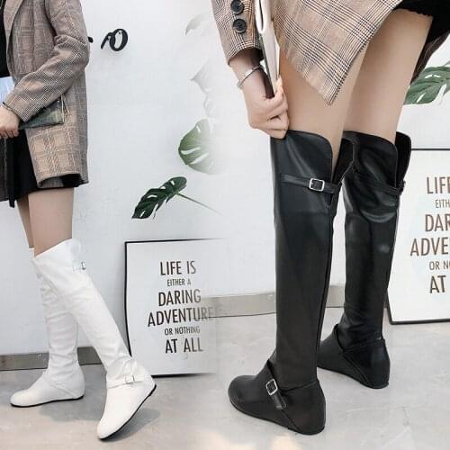 Cross border big size fashion European and American winter new white boots big size inner belt buckle over knee boots