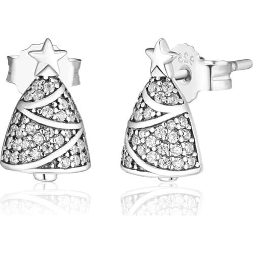 CKK 925 Sterling-Silver-Jewelry Twinkling Christmas Tree Studs Earring European Style for Women Party Silver Jewelry Gift