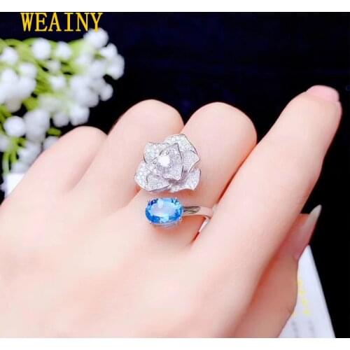 WEAINY Rose Style Solid 100% 925 Sterling Silver Womens Topaz Rings Gemstone Fine Jewelry Ring Party Anniversary Gifts