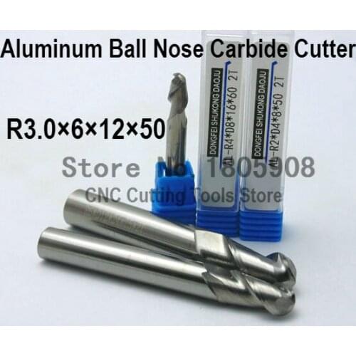 1PCS Aluminum alloy Ball end milling cutter 2F-R3.0*6*12*50L Aluminum carbide cutter,CNC milling machine, CNC milling tools