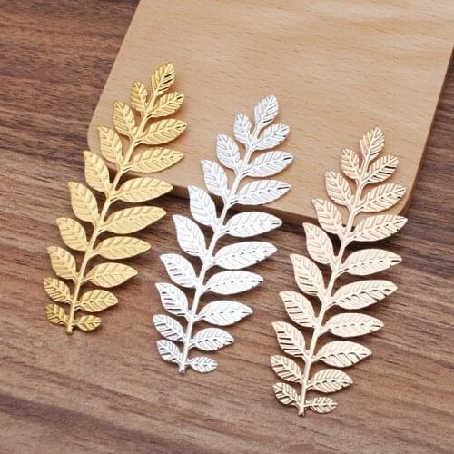 10pcs 89x32mm Gold Silver Plated Long Leaf Metal Filigree Leaf Charms For DIY Jewelry Making