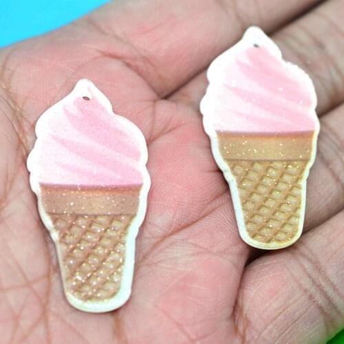 10PCS Acrylic Falt Back Laser Printing Ice Cream Dessert Charms,D.I.Y Jewelry Pendants,Scrapbook Crafting Embellishments,20X43mm