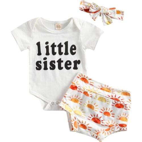 2021 Energetic Sisters Set Round Neck Short Sleeve Bodysuit or Top Elastic Head Triangle Crotch Shorts Bowknot Hairband