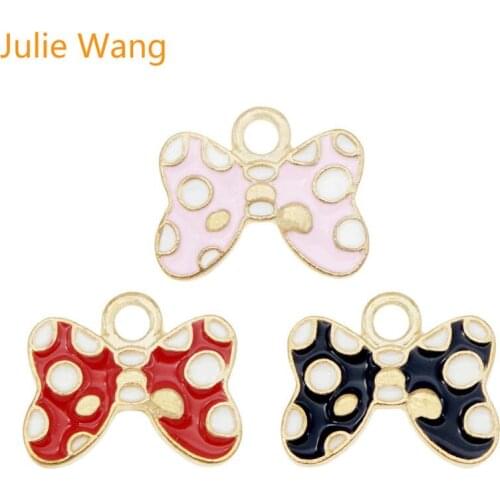 Julie Wang 3PCS Enamel Bow-Knot Charms Tie Black Pink Red Alloy Gold Tone Necklace Bracelet Earrings Jewelry Making Accessory