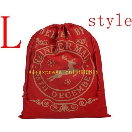 50pcs/lot Free Shipping 50*70cm Large Canvas Santa Sack Color Elk Organic Heavy Canvas Christmas Gift Bags Drawstring Bag CR12