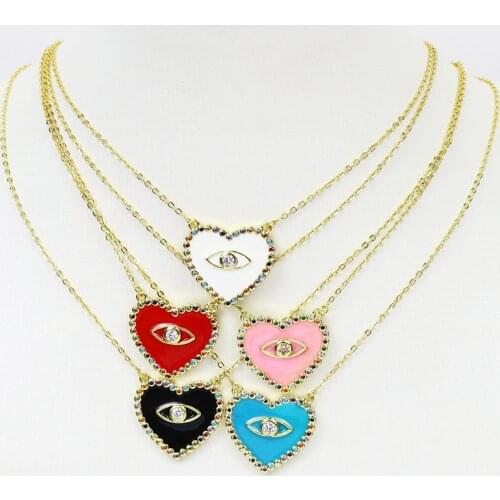 6 Pcs Zircon Eyes Enamel Neon Color Heart jewelry accessories Necklace Gold color pendant Jewelry Necklace New design 51832