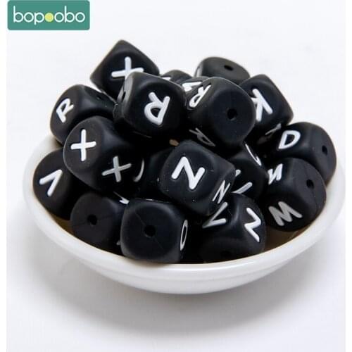 Bopoobo 12mm 30pc Black Silicone Alphabet Silicone Letter Beads Baby DIY Teething Baby Rodents Gift For Newborn Baby Teether