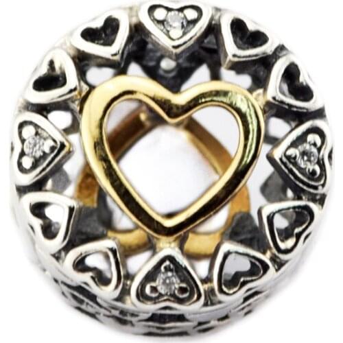 Loving Circle Clear CZ Heart Charm Woman DIY Beads For Jewelry Making Sterling Silver Jewelry Fits For Beaded Bracelets