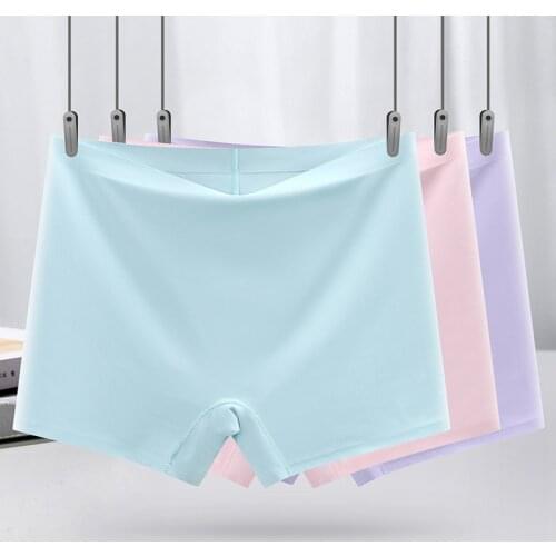 One Piece Ice Silk Ladies Boxer Shorts Mid-waist Solid Color Cotton Leggings Womens Anti-glare Breathable Boxer Shorts