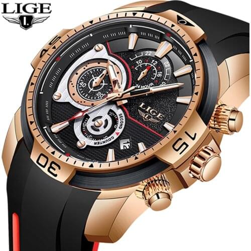 LIGE 2020 New Fashion Mens Watches Silicone Strap Top Brand Luxury Sport Chronograph Military Waterproof Watch Relogio Masculino
