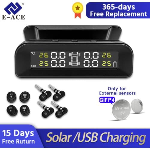 Acceo Car TPMS 3.5 Bar Tire Pressure Monitoring System 4 Wheels Tyre USB Solar Charge Power Auto Test Temperature Security Alarm