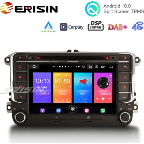 Erisin 2758 7" Android 10.0 Car Stereo GPS TPMS Wireless CarPlay DVD For VW Golf 5/6 Passat Polo Tiguan Caddy Jetta Seat Skoda