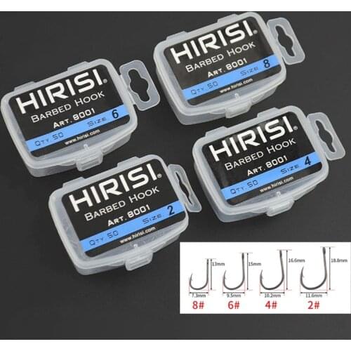 HIRISI 50Pcs Barbed Coated Carp Fishing Hooks With Eye Design Made By Carbon Steel 8001