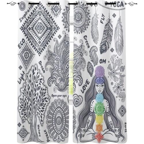 India Symbol Yoga Girl Child Big Tree Eyes Modern Curtains Living Room Window Curtains For Home Bedroom Kitchen Drapes Blinds