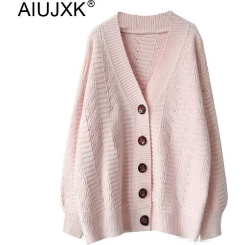 AIUJXK 2019 Autumn Winter Long Knitting Cardigans Women Pink Sweater Korean Style Fashion Female Casual Knitted Cardigan Coats