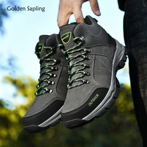 Golden Sapling Classic Mens Boots for Trekking Soft Rubber Mountain Shoes Men Comfortable Leather Tactical Boot Casual Man Shoe