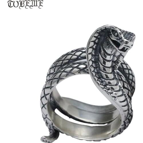 Handcrafted 100% 925 Silver Snake Ring Real Vintage 925 Sterling Man Ring Pure Silver Hip-hop Jewelry Surpent Ring Resizable