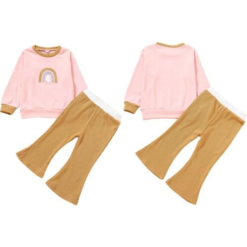 Baby Girl Cute Clothes Set Rainbow Print Long Sleeve And Flared Pant Newborn 2pcs Outfit Set Cute Infant Baby Childrens Clothes