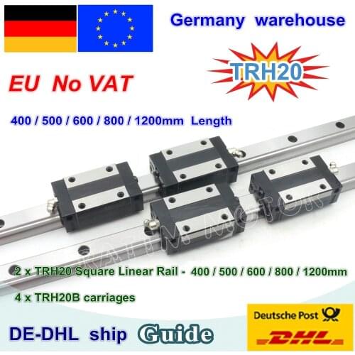 【DE free VAT】 20mm Square Linear Guide Rail TRH20 - 400 500 600 800 1200mm & TRH20B Carriages Square Slider Block for CNC Router