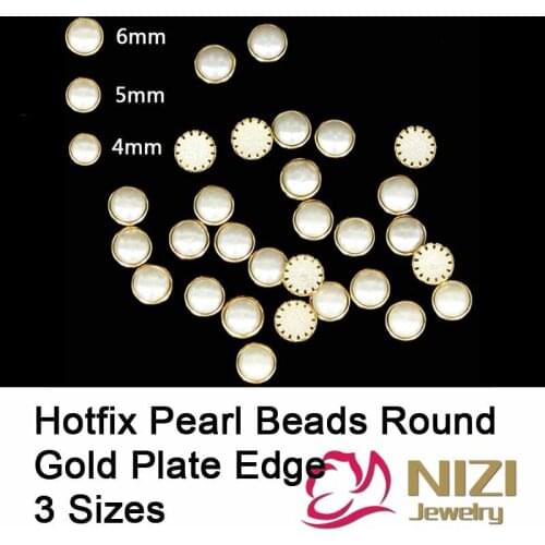 Fashion Hoxtfix Pearl Beads For DIY Decoration 4mm 5mm 6mm Round Shape Gold Plate Verge Flatback Cabochon Resin Pearl Beads