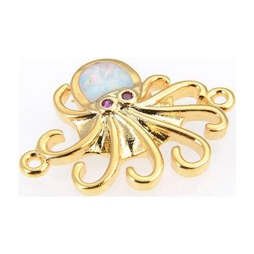 Trendy Opal Micro Pave Zircon Sea Animal Cute Octopus Pendant Accessories DIY Hollow Flower Shaped Bracelet Connector