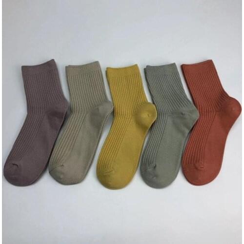 Socks autumn and winter new fashion cotton socks double needle vertical stripe solid color womens socks pile up socks