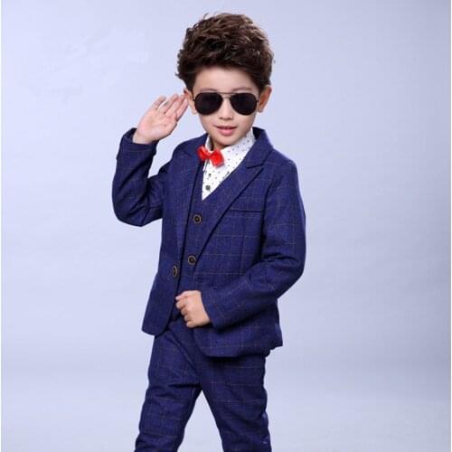 2019 New Jacket Vest Pants 3PCS Kids Wedding Suit Flower Boys Formal Tuxedos School Kids Birtdahy Piano Performance Clothing Set