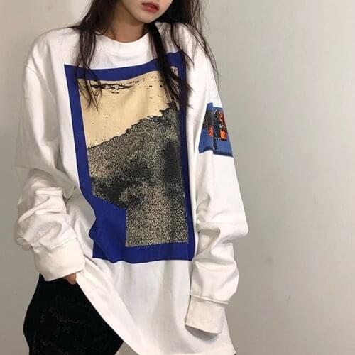 Autumn Women Loose Printing Round Neck Sweatshirts Hoodies Oversized Long Sleeve Tops Korean Streetwear Hooded Female