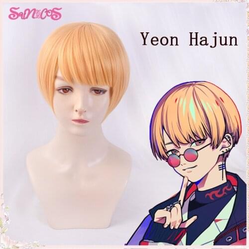 Paradox Live BAE Yeon Hajun Orange Short Cosplay Heat Resistant Synthetic Hair Halloween CostumeFree Wig Cap
