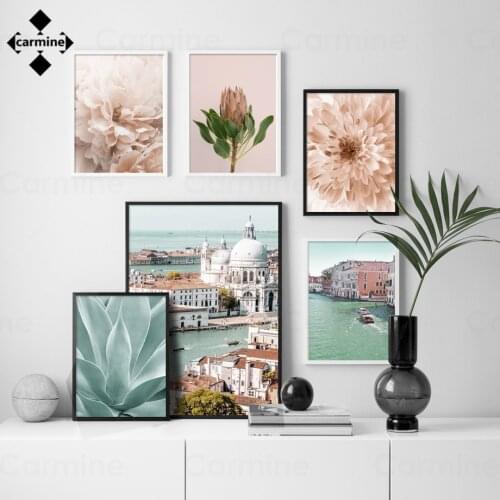 Posters and Prints Wall Picture Nature Pink Flowers Painting Nordic Castle Printing Painting Decor Home Interior for Teen Room
