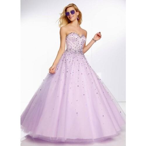 Lilac Ball Gown Quinceanera Dresses Crystal Beading Sweetheart Tulle Sweet 16 Dress Party Wear Formal Prom Dresses