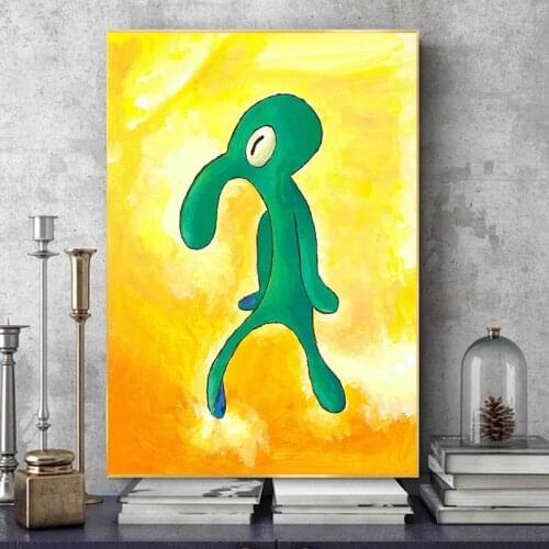 Bold And Brash Squidward Canvas Painting Watercolor Cartoon Posters Living Room Decor Bedroom Decor Wall Art Picture Home Decor