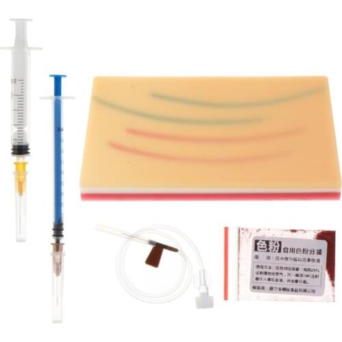 Venipuncture IV Injection Training Pad Silicone Human Skin Suture Training Model(Random color of needle tube)