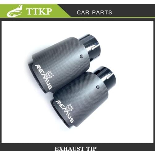 Universal 48-80mm Inlet Matte Carbon Fiber Car Exhaust Muffler Pipe Tip with REMUS Logo Car Modified Single Tail Throat