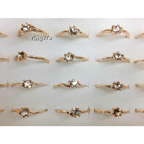 Yingwu Stylish Fashion Women Ring Finger Jewelry Gold Color Rhinestone Crystal Rings 30pcs Wholesale