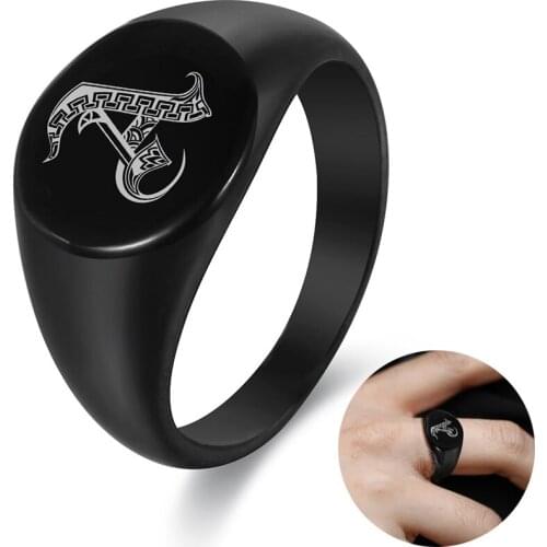 Custom Jewelry Ring For Women 13mm Initial Letter Signet Statement Black Color Stainless Steel Ring Wedding Engagement LHR443