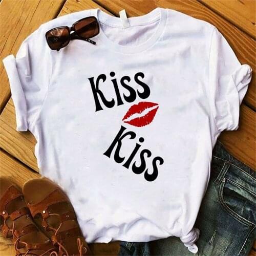 Women Lady T Shirt Kiss Lip Printed Tshirt Ladies Short Sleeve Tee Shirt Women Tops Clothes Graphic T-shirt TX5503